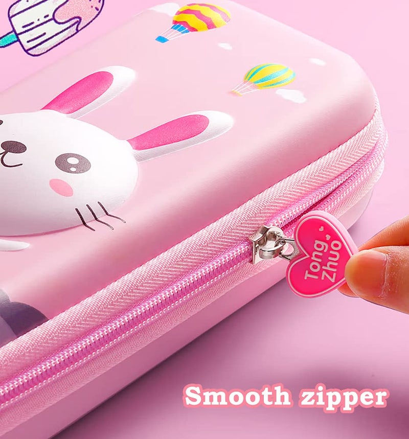 FEWOFJ 3D Rabbit Pencil Case for Kids Girls, Waterproof Pencil Box with Compartments Pen Pouch (Pink) - Image 3
